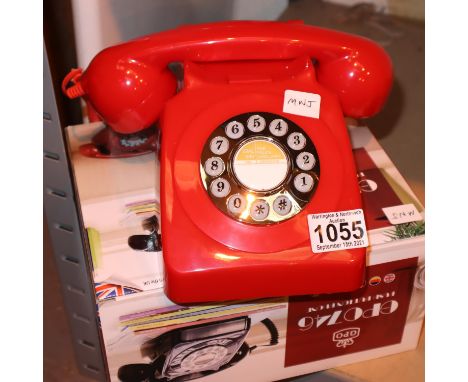 Red, GPO746 Retro push button telephone replica of the 1970s classic, compatible with modern telephone banking and any standa