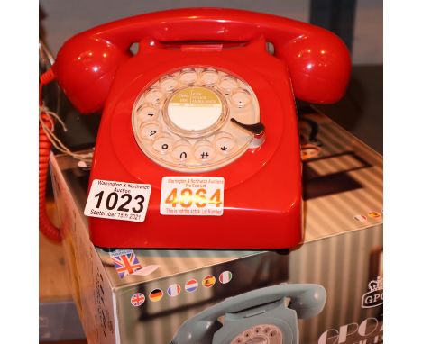 Red, GPO746 Retro rotary telephone replica of the 1970s classic, compatible with modern telephone banking and any standard an