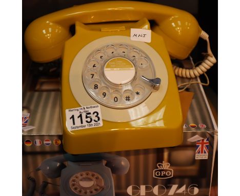 Mustard, GPO746 Retro rotary telephone replica of the 1970s classic, compatible with modern telephone banking and any standar