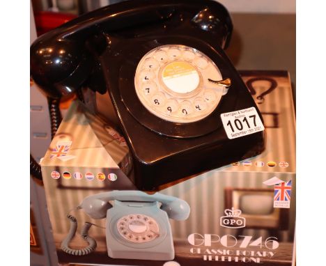 Black, GPO746 Retro rotary telephone replica of the 1970s classic, compatible with modern telephone banking and any standard 