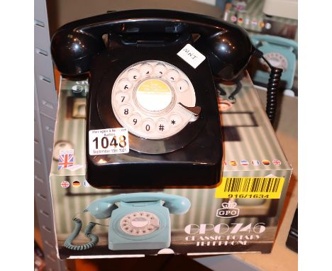 Black, GPO746 Retro rotary telephone replica of the 1970s classic, compatible with modern telephone banking and any standard 