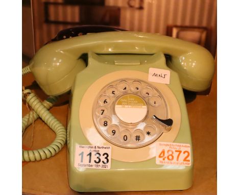 Mint green, GPO746 Retro rotary telephone replica of the 1970s classic, compatible with modern telephone banking and any stan