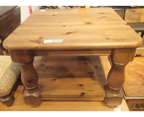 Heavy vintage pine square coffee table with under tier, 60 x 60 cm. Not available for in-house P&amp;P, contact Paul O'Hea at