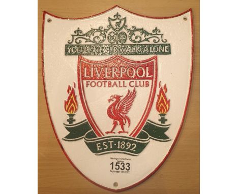 Cast iron Liverpool Football Club sign, H: 33 cm. P&amp;P Group 2 (£18+VAT for the first lot and £3+VAT for subsequent lots) 