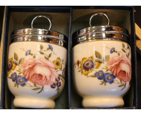 A boxed pair of Royal Worcester egg coddlers. Not available for in-house P&amp;P, contact Paul O'Hea at Mailboxes on 01925 65