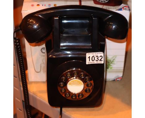Black, wallmounted, GPO746 Retro push button telephone replica of the 1970s classic, compatible with modern telephone banking