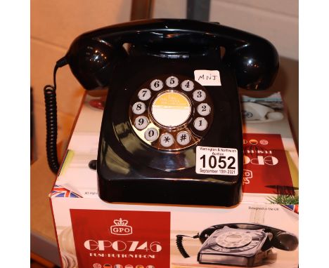 Black, GPO746 Retro push button telephone replica of the 1970s classic, compatible with modern telephone banking and any stan