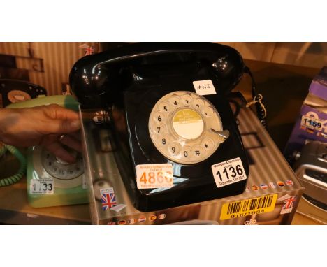 Black, GPO746 Retro rotary telephone replica of the 1970s classic, compatible with modern telephone banking and any standard 