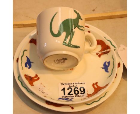 Royal Worcester trio in an unusual pattern with tigers, snakes and birds and further ceramics. P&amp;P Group 2 (£18+VAT for t