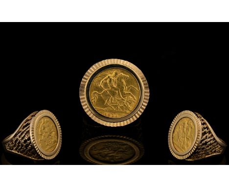 George V 22ct Gold Full Sovereign within a 9ct Ring Shank marked 9.375.  Dates of Sovereign 1911.  London Mint.  Weight of So