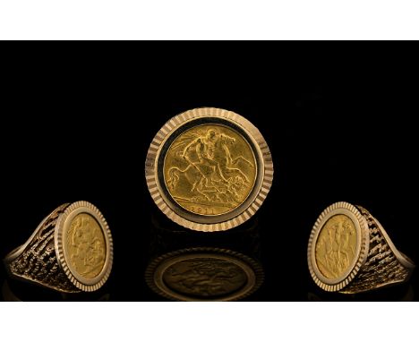 George V 22ct Gold Full Sovereign within a 9ct Ring Shank marked 9.375.  Dates of Sovereign 1911.  London Mint.  Weight of So