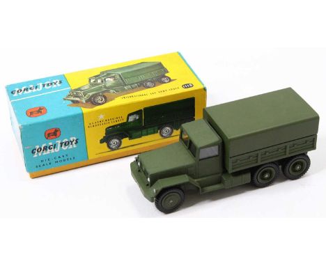 Corgi Toys, No.1118 International 6x6 Army Truck, military green body, with tow hook, export issue box (NMM-BVGNM)