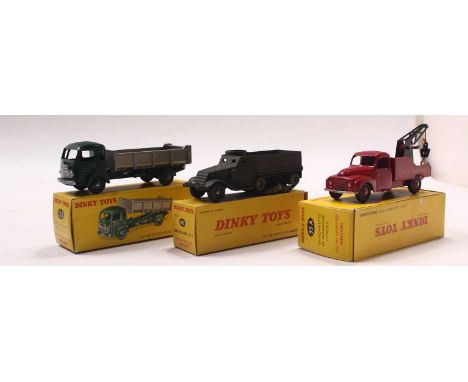 French Dinky Toys group of 3 various to include; a No.33B Simca Cargo Tipper Truck in dark green body with silver bed, No.35A