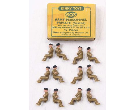 Dinky Toys No.603 Army Personnel Seated Private's for use with military vehicles, all 12 figures present, housed in a dinky t