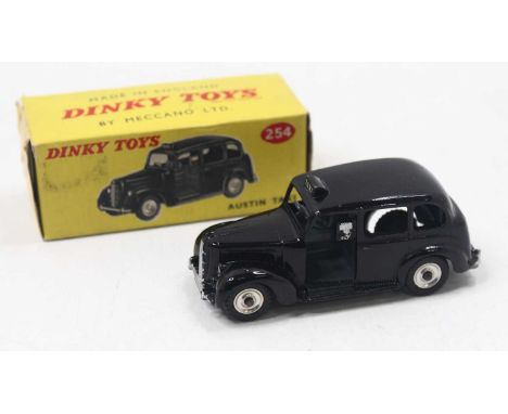 Dinky Toys No.254 Austin Taxi, comprising black body with spun hubs, grey interior, grey baseplate, in original all-card box 