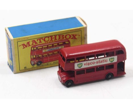 Matchbox Lesney No.5 London Double Decker bus comprising a BP Visco Static Livery to the sides housed in a pictorial card box