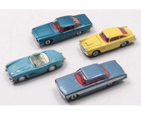 Corgi Toys group of 4 to include; No. 241 Chrysler Ghia L64, Metallic blue body with red interior, spun hubs, with Corgi dog 