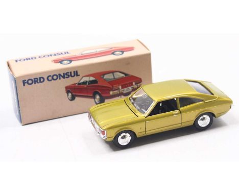 Gama Mini No. 996 Ford Consul GT Coupe metallic gold with black interior, chrome hubs, housed in the original card box (NM,M-