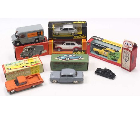 Lonestar/ Solido and other diecast to include; Roadmaster Chevrolet Camino Pick Up Truck in a reproduction box, Quiralu Peugo