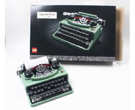 Lego Ideas No.21327 built example of a Typewriter housed in a pictorial card box with an instructions booklet