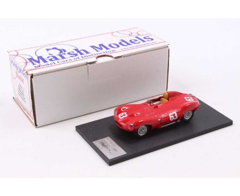 A Marsh Models 1/43 scale factory hand built model of a MM235M63 Jaguar D-Type race car, finished in red with racing No. 63, 