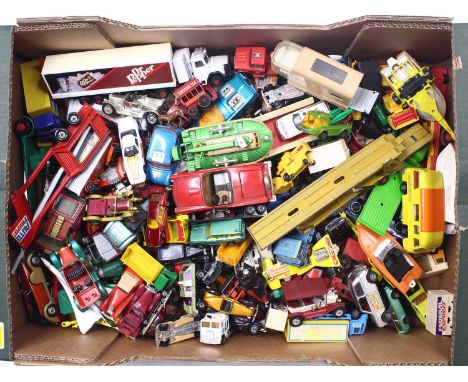 One tray containing a quantity of playworn Corgi, Matchbox and similar diecast playworn miniatures to include a Matchbox King