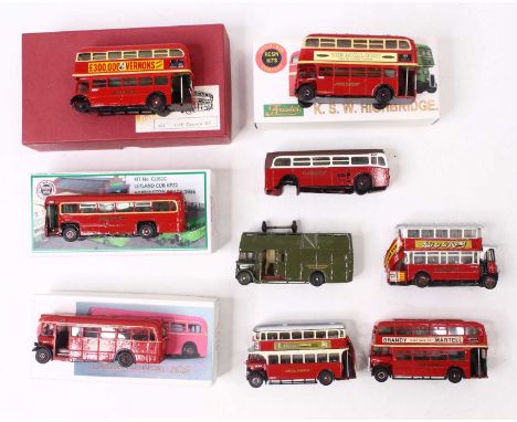 9 kit built 1:76 scale white metal and resin busses, in London Transport livery, all built and painted to a good standard, in