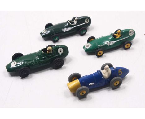 Dinky/Crescent Toys group of 4 loose Racing diecasts to include; No.239 Vanwall in green with RN22, another in lighter green 