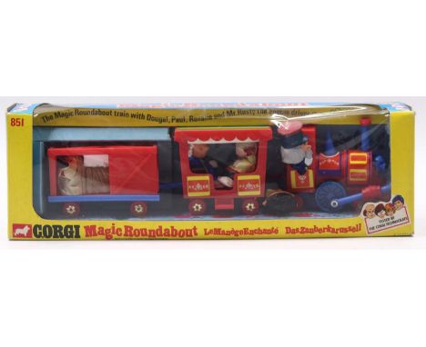 Corgi Toys No.851 Magic Roundabout Set comprising locomotive with passenger coach and rolling stock, 3 loose figures and dog,