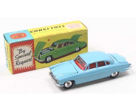 Corgi Toys, 238, Jaguar Mark X, light blue body with red interior, jewelled headlights with spun hubs and silver detailing, t