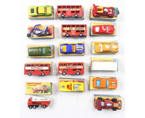 Matchbox Lesney Superfast group of 13 to include No.12 Setra Coach, No.46 Mercedes 300 Se, No.67 Volkswagen 1600 TL, No.63 Fr