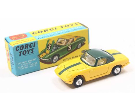 Corgi Toys No. 319 Lotus Elan Coupe comprising of yellow and green body with cream interior and spun hubs, housed in the orig