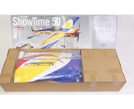 Hangar 9 Almost Ready to Fly RC petrol-driven aircraft kit of a Showtime 50 (appears unused), housed in a pictorial card box 