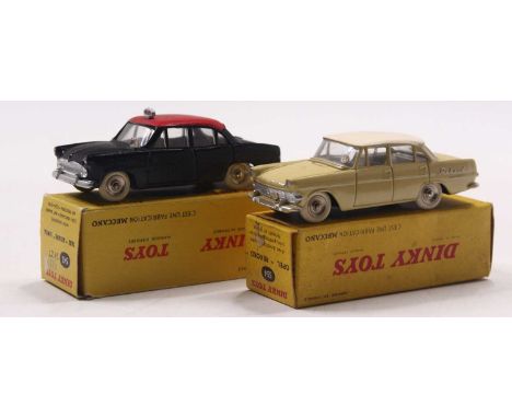 A French Dinky Toys boxed saloon group, two examples to include a No. 554 Opel Rekord, comprising an off-green finish with a 