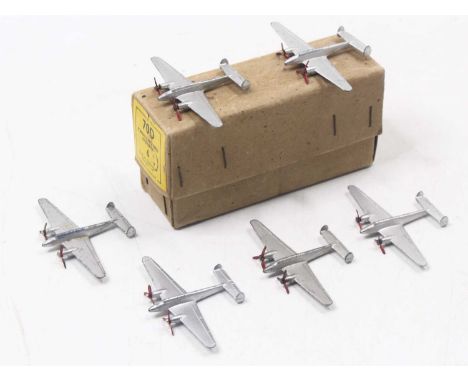 Dinky Toys 70D box containing 6 Twin Engined Fighters, Lacking dividers , all housed in Dinky labeled brown card box