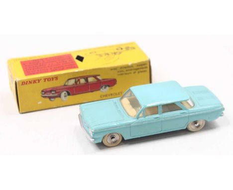 French Dinky Toys No.552 Chevrolet Corvair, comprising light blue body with silver detailing and spun hubs, housed in the ori