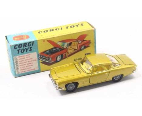 Corgi Toys No. 241 Chrysler Ghia L64 comprising of gold body with yellow interior and cast hubs, rare example, housed in the 