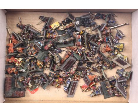 A collection of 28mm scale Japanese hand painted war gaming miniatures to include various Samurai, foot soldiers, etc, manufa