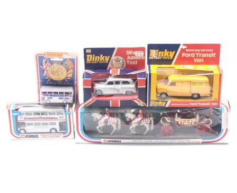 Dinky/Corgi and Matchbox mostly Jubilee Series later release diecast to include; No.241 Silver Jubilee Taxi, No.416 Ford Tran