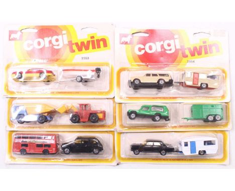 A quantity of original Corgi Junior Twin packs (6) to inlcude No. 2550, Matra Rancho, jeep and trailer, No. 2518 Mercedes Ben