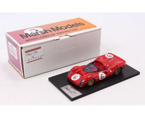 A Marsh Models Thundersport 1/43 scale kit built model of an MM182 Ferrari P4 BOAC 500-67 race car, comprising red body with 