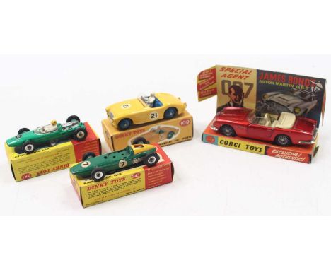 Dinky Toys group of 4 diecasts models to include; No.109 Austin Healey 100 Sports in yellow body (restored, in reproduction b