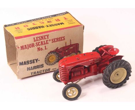 A Lesney Products No. 745D Major Scale Series No.1 745D Massey Harris tractor, comprising of red and cream body with cream hu