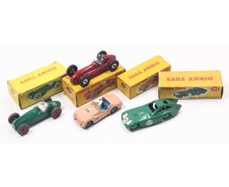 Dinky Toys group of 4 to include; No.163 Bristol 450 Sports Coupe, No.111 Triumph TR2 Sports in pink body, No.233 Cooper Bris