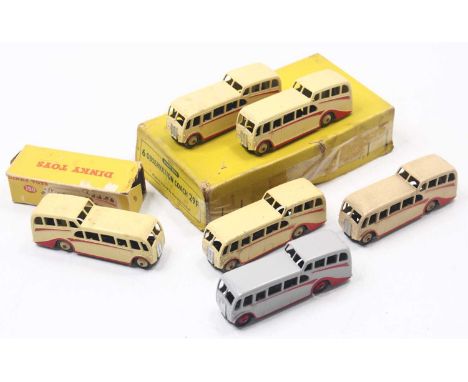 A Dinky Toys No. 29F observation coach trade box containing six various examples trade box numbered 50041 all models in vario