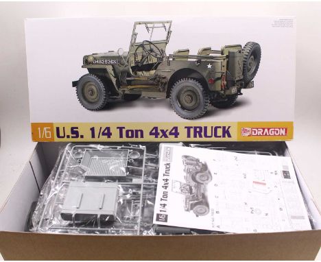 Dragon Models 1/6 Scale plastic Kit for a Cat No.75020 US 1/4 Ton 4x4 Truck, mostly unstarted example, with started and paint
