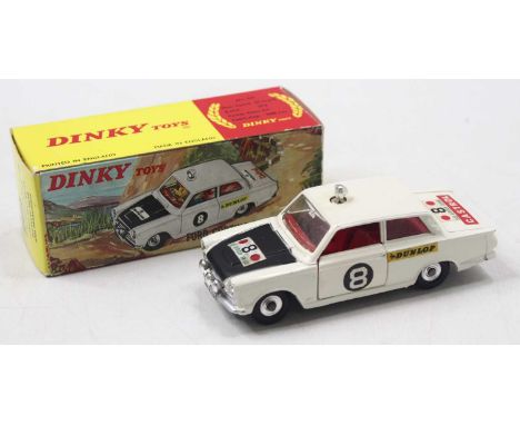 Dinky Toys No. 212 Ford Cortina Rally Car comprising of a white and black body with red interior and spun hubs, with various 