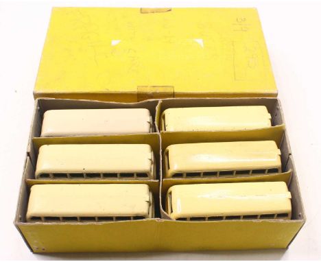 Dinky Toys No. 29C/290 Double Deck Bus original trade box containing 6 examples, with 5 being in two-tone green & cream, and 