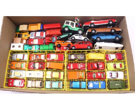 A tray of Corgi, Matchbox and similar diecast miniatures to include a Matchbox Superfast Ford Escort RS2000, a Corgi Austin M