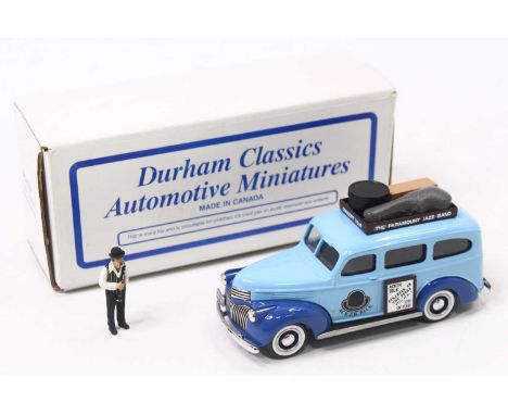 Durham Classics 1/43rd scale DC-17A 41 Chevy Tour Bus "Maestro on Tour" - two-tone blue, musical instrument roof luggage - "A